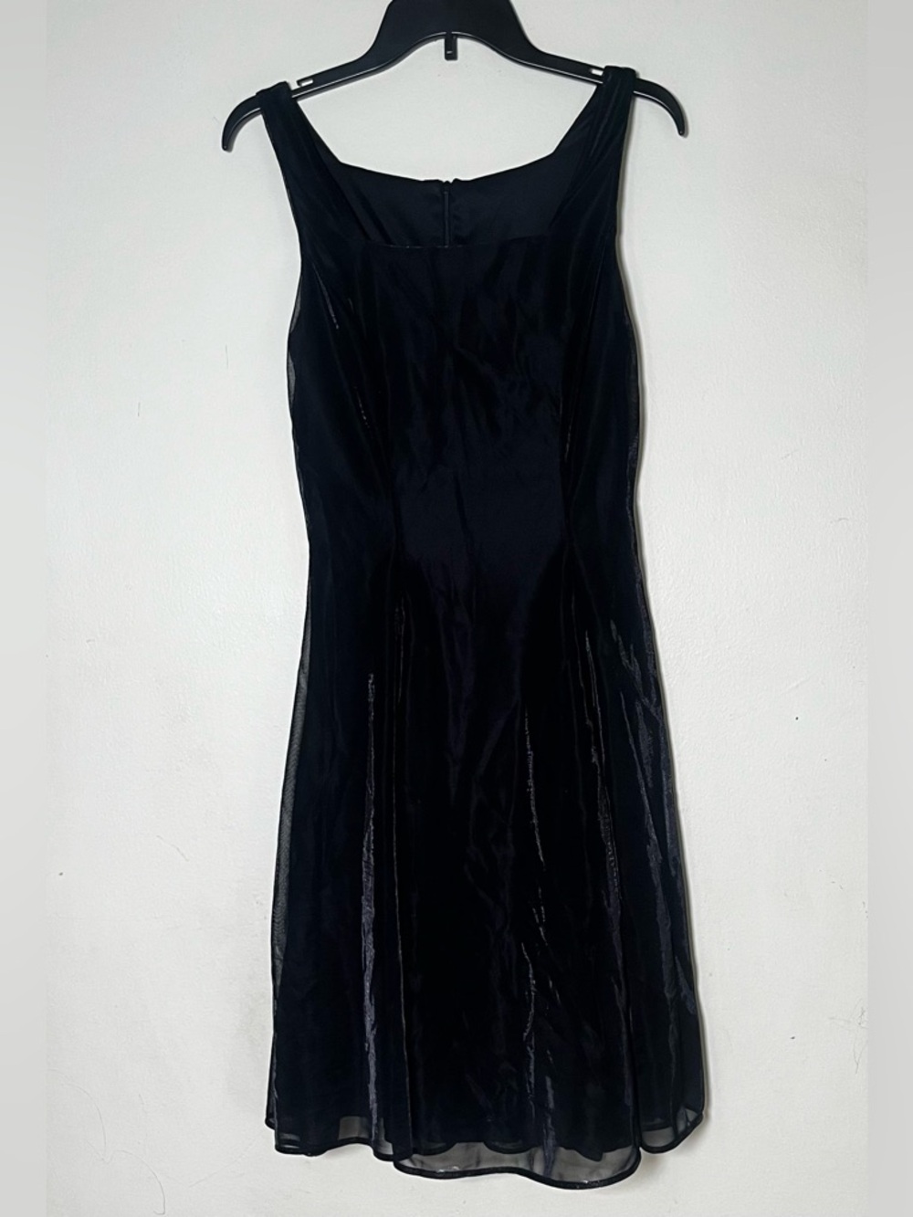 SO Black Sleeveless Midi Dress with Sheer Overlay Paneling